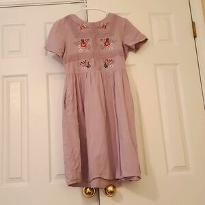 Lilac Flower Embroidered Dress